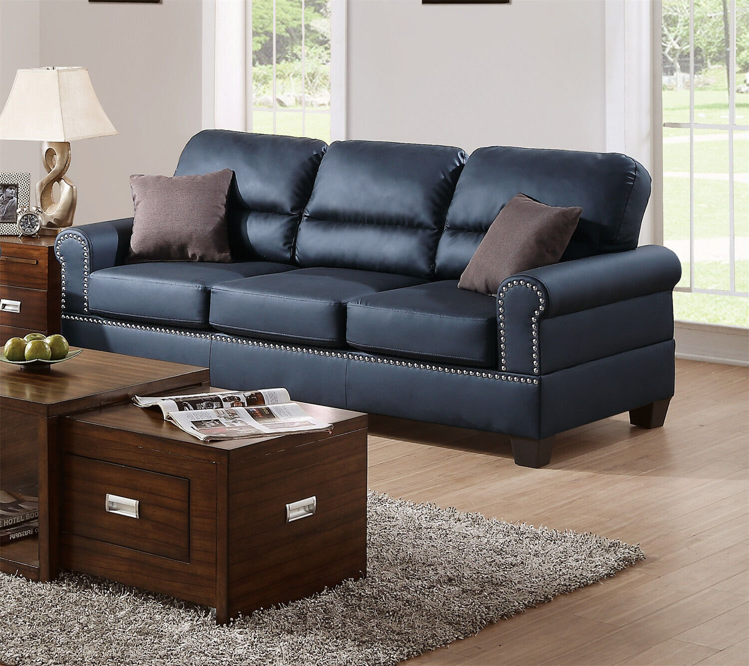 Red Barrel Studio® Black Bonded Leather 2Pc Sofa Set Sofa And Loveseat ...