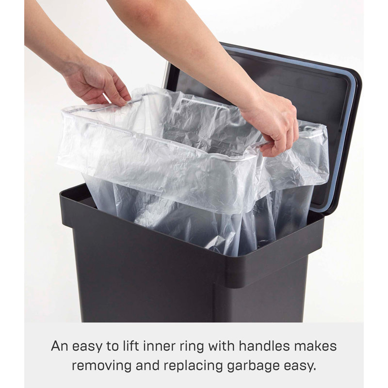 Black Plastic Airtight Rolling Kitchen Trash Can