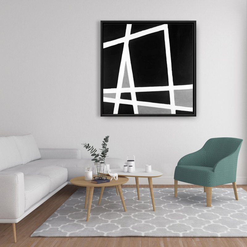 Black and White Abstract Shapes - Office Black Framed Canvas
