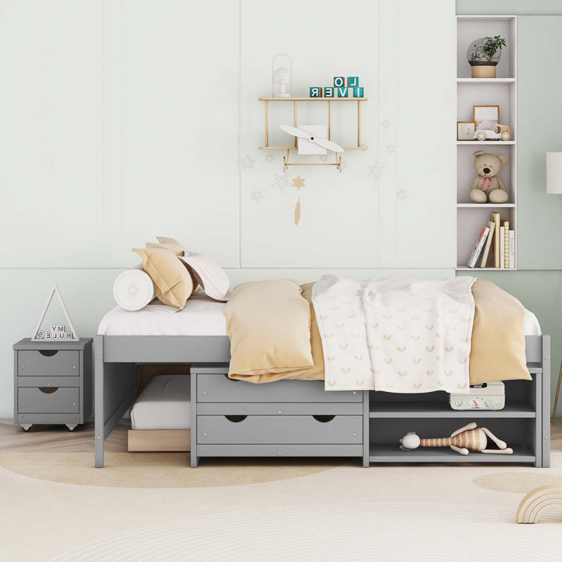 Lit plateforme avec rangement Overbay, gris