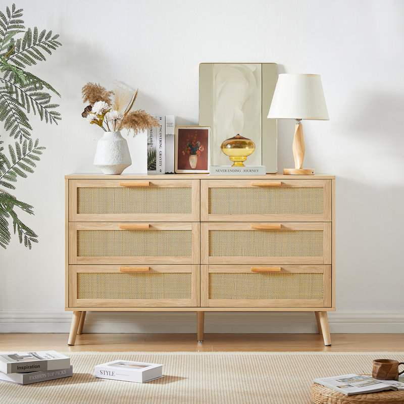 Commode double à 6 tiroirs avec tiroirs en rotin Corwun