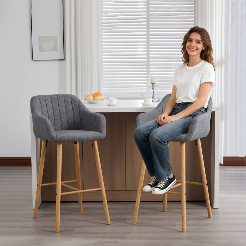 Ensemble de 2 tabourets de bar modernes avec îlot de cuisine avec dossier, accoudoirs, repose-pieds et pieds en bois massif