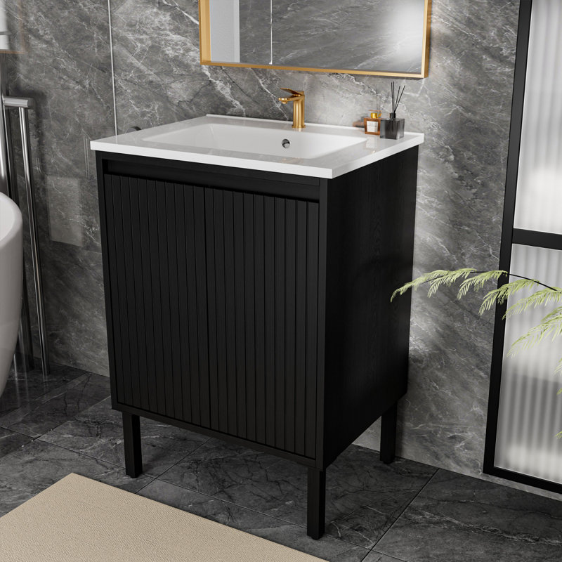 Meuble-lavabo 24 po sans lavabo, Noir mat