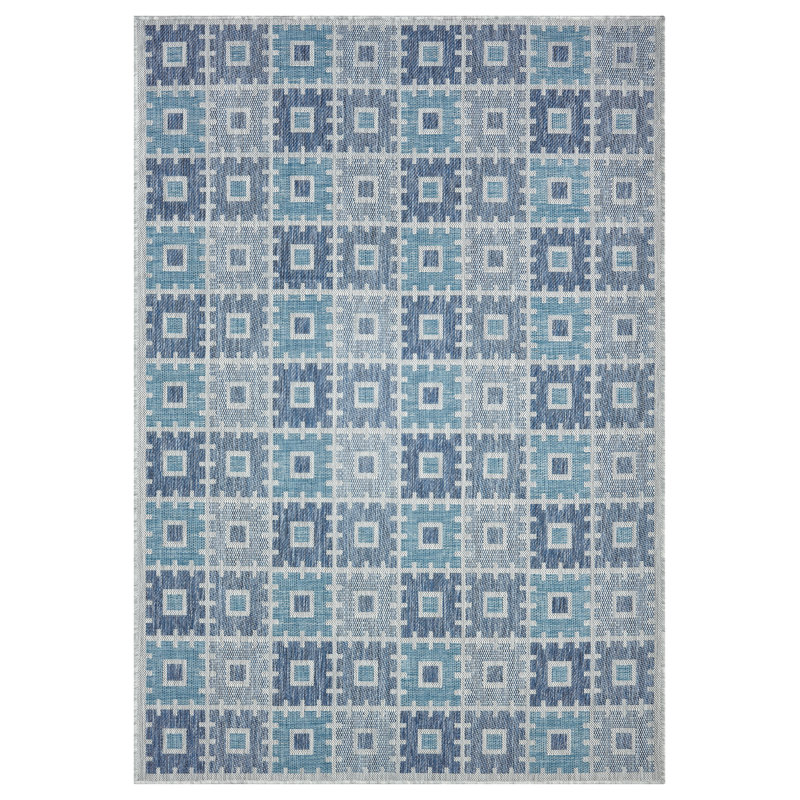 Tapis intérieur / extérieur en polypropylène tissé à la machine Toniana, Bleu, 8 pi 10 po x 11 pi 10 po