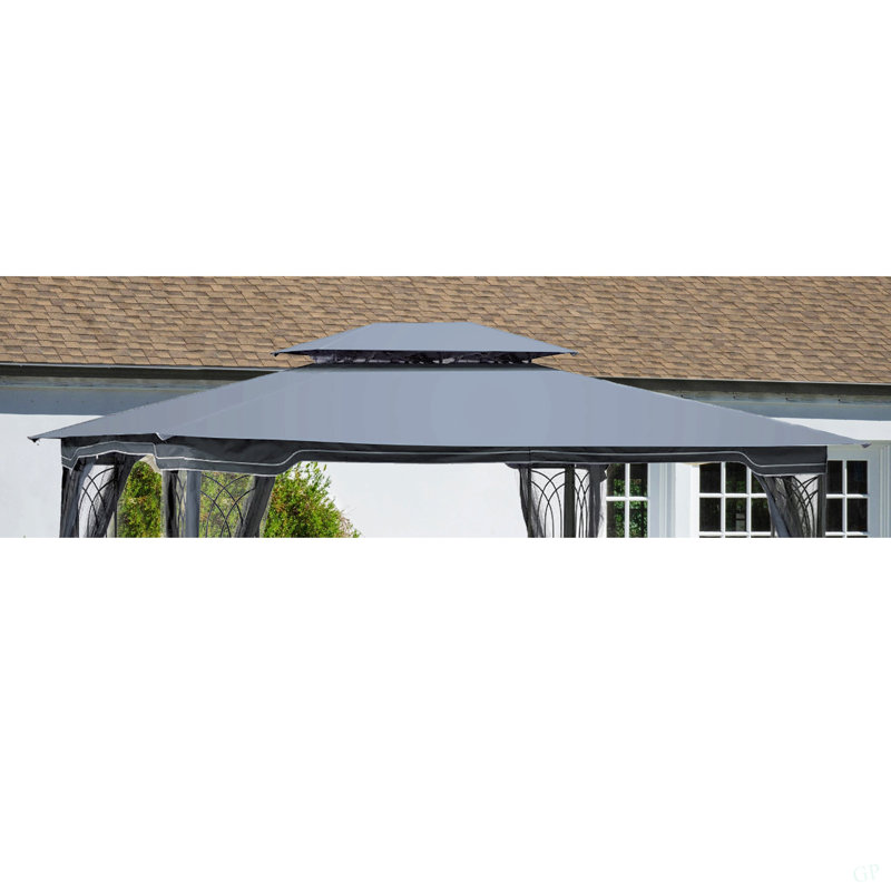 13X10 Ft Patio Double Roof Gazebo Replacement Canopy Top Fabric,Brown, Brown