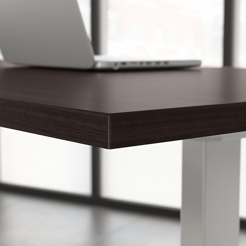 Adjustable Metal Base Standing Desk, Black Walnut/Silver, 47.68" H x 47.59" W x 29.37" D