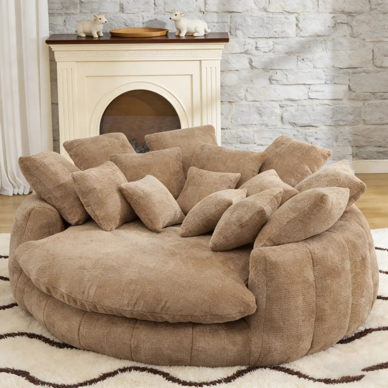 Canapé modulaire circulaire 71,65 po en chenille brune, coussins lavables, sans assemblage, Brun