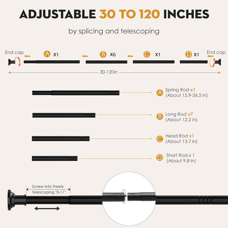 120cm Straight Wall Shower Curtain Pole