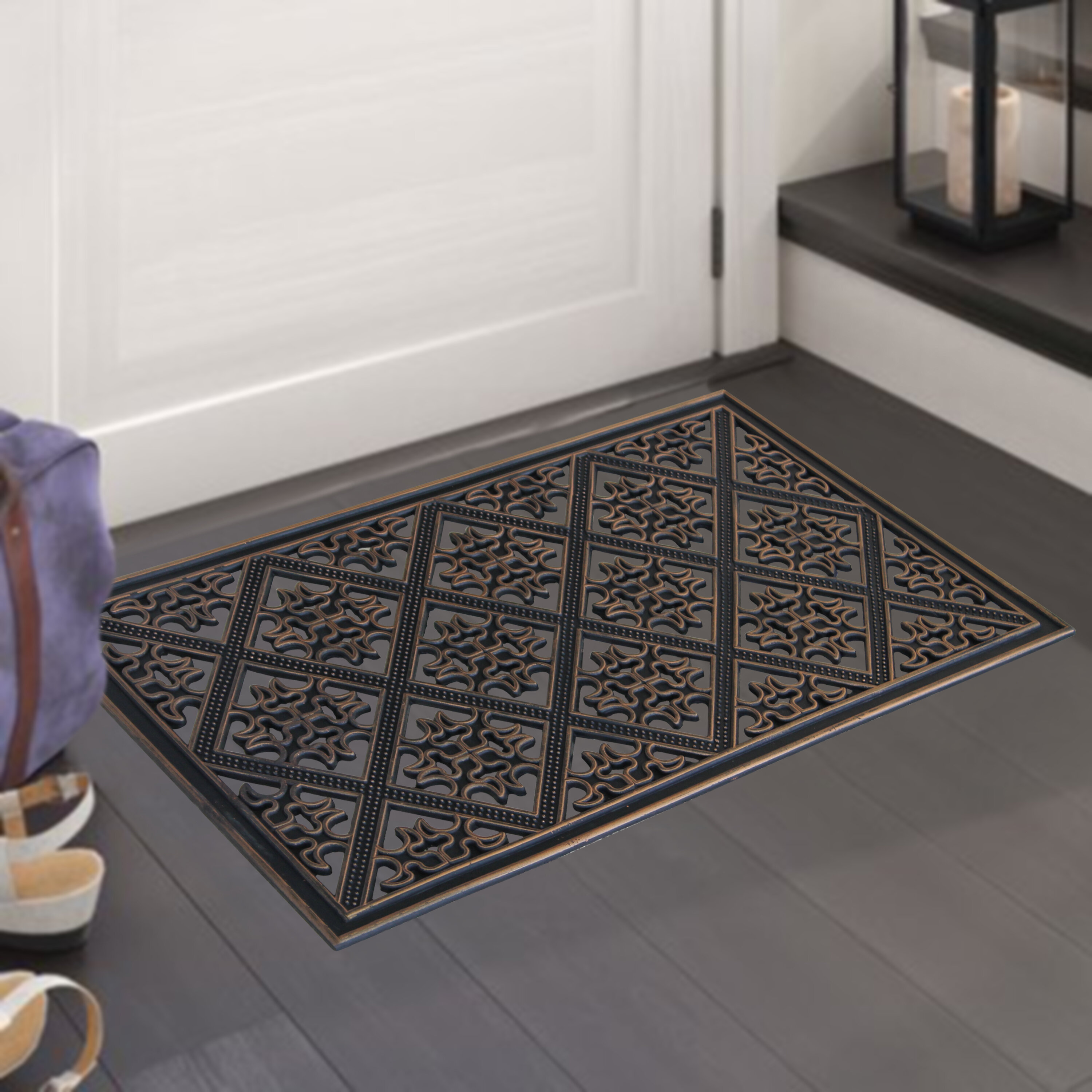 Entrance Door Mat, Durable Large Non-Slip Welcome Doormat, Indoor Outdoor  for Front Door, Bronze - 23X38