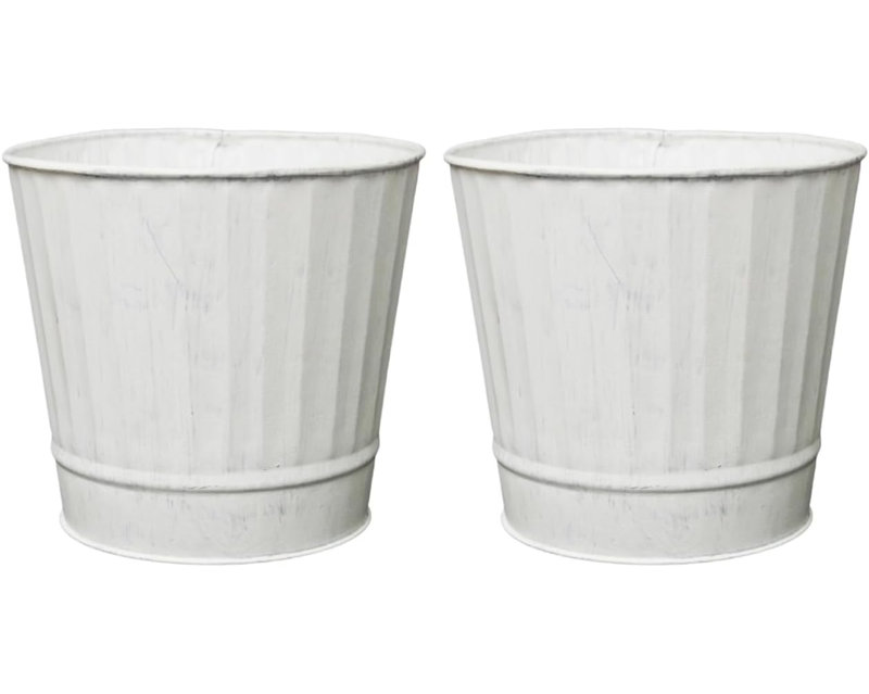 Hosley Pack of 2 White Wash Metal Planters, 5" Diameter x 4.8" High Rustic Farmhouse Buckets for Floral Arrangements, Weddings, Parties, Events & Home Décor