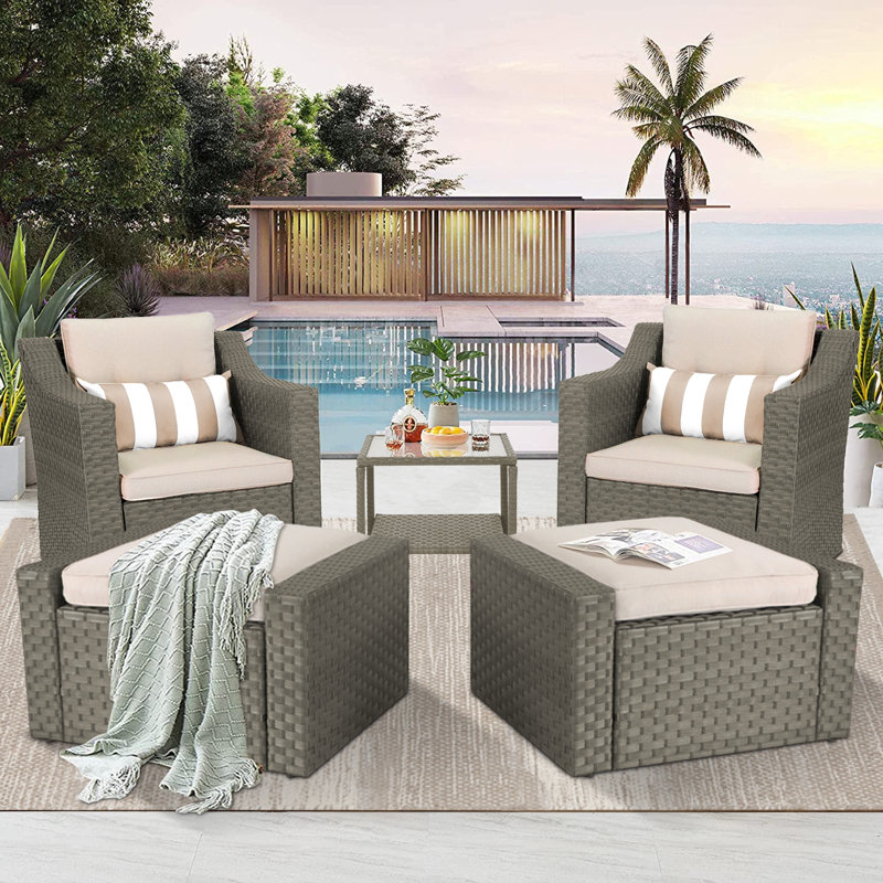 Ensemble de conversation pour terrasse pour 2 personnes avec repose-pieds Finnley, Gris
