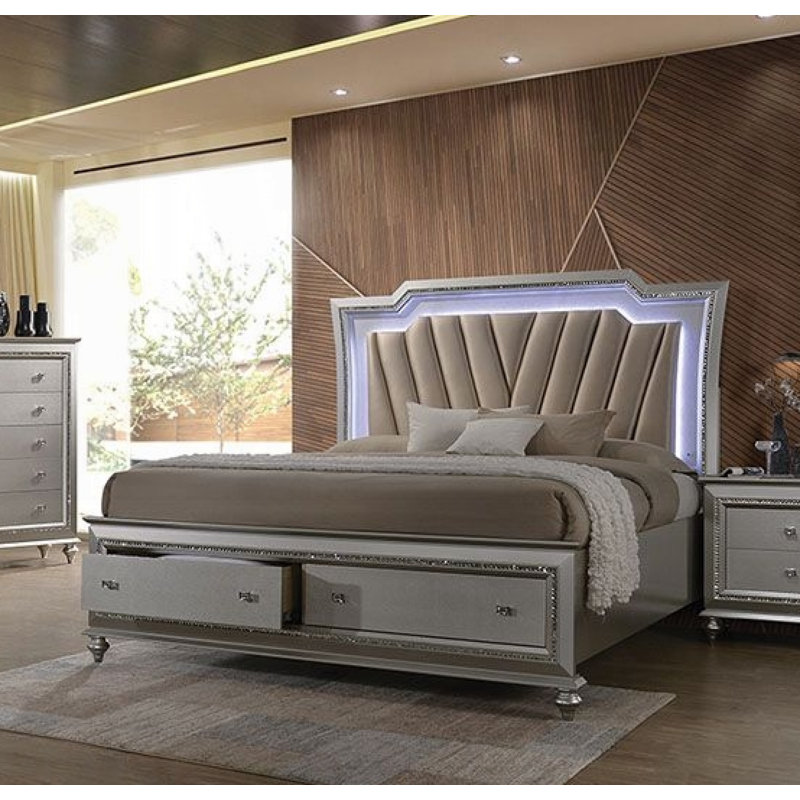 Lit plateforme avec rangement en cuir Kaitlyn, Full