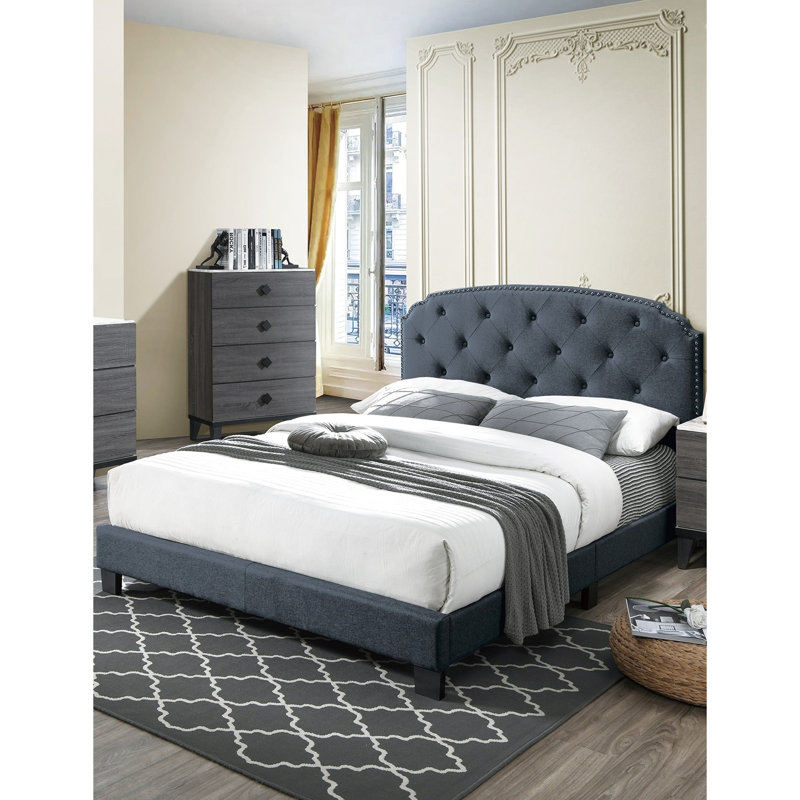 Cadre de lit double gris anthracite en toile de jute de style européen, Full