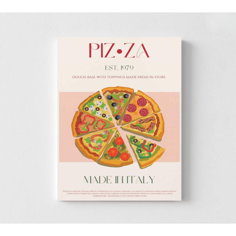 Pizza, reproduction d'art - affiche de cuisine italienne rétro , Ne s’applique pas, H 16 po x l 12 po, Impression sans cadre