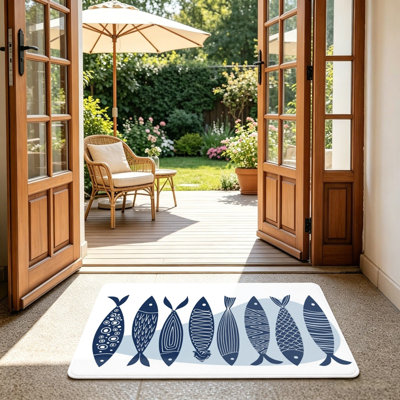 Navy Blue Geometric Fish Door Mat 24 X 36 In for Front Door