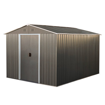 Outdoor Metal Storage Shed 8X10ft Gray - Galvanized Steel Build, , With Padlock And Anchor Hook Shelf Lock Gloves Sliding Door 8X10ft, Panels, To Harsh Weather, Easy Install