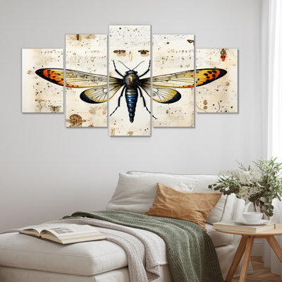 «Beige and Yellow Moth Blueprint - Insectes & Bugs», ensemble de décorations murales