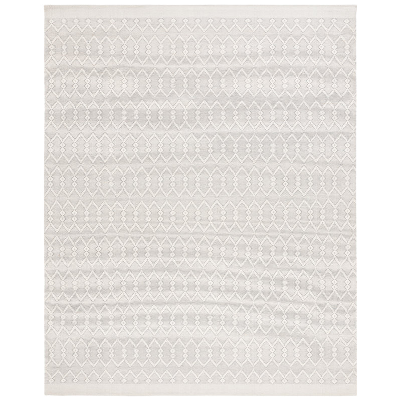 Msr Vermont Martha Stewart Hand Loomed Nz Wool/Cotton Geometric Rug in Ivory, Rectangle 8' x 10'