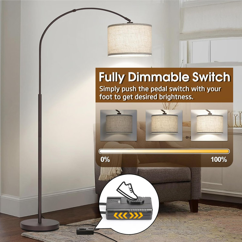 Dimmable Arc Floor Lamp With Adjustable Shade, Brown Tall Pole Lamp, Mid-Century Style For Living Room, 9W LED Bulb