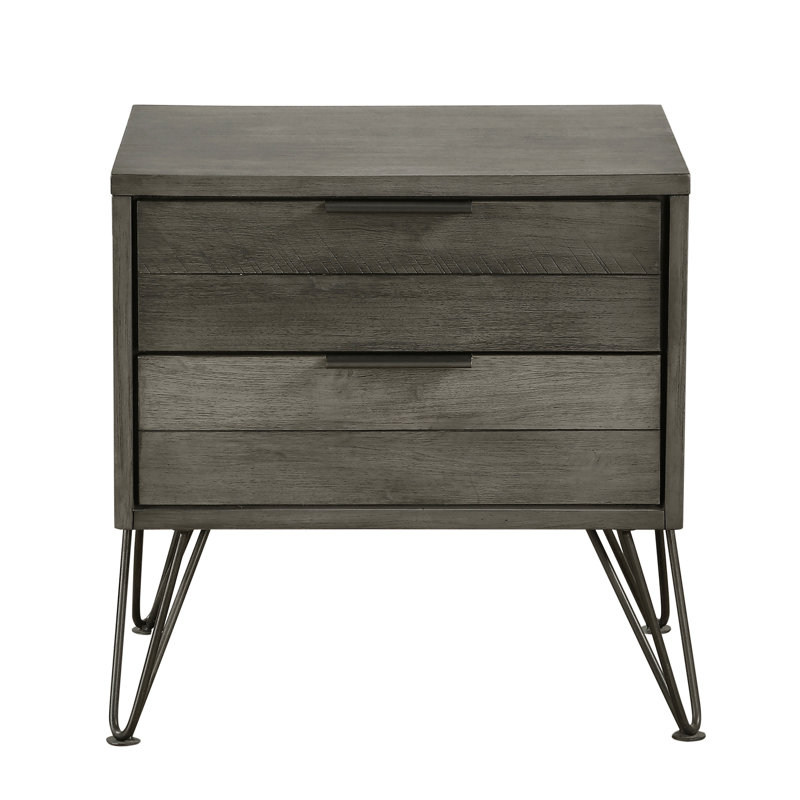 Table de chevet pour chambre à coucher avec placage - Chose en métal gris à trois tons avec pieds à finition trois tons