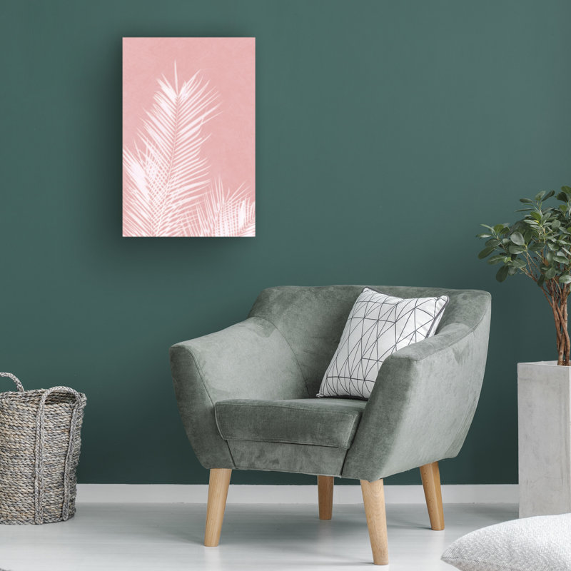 Art sur toile Silhouette, feuilles de palmier sur un rose Amini54, H 12 po x l 19 po