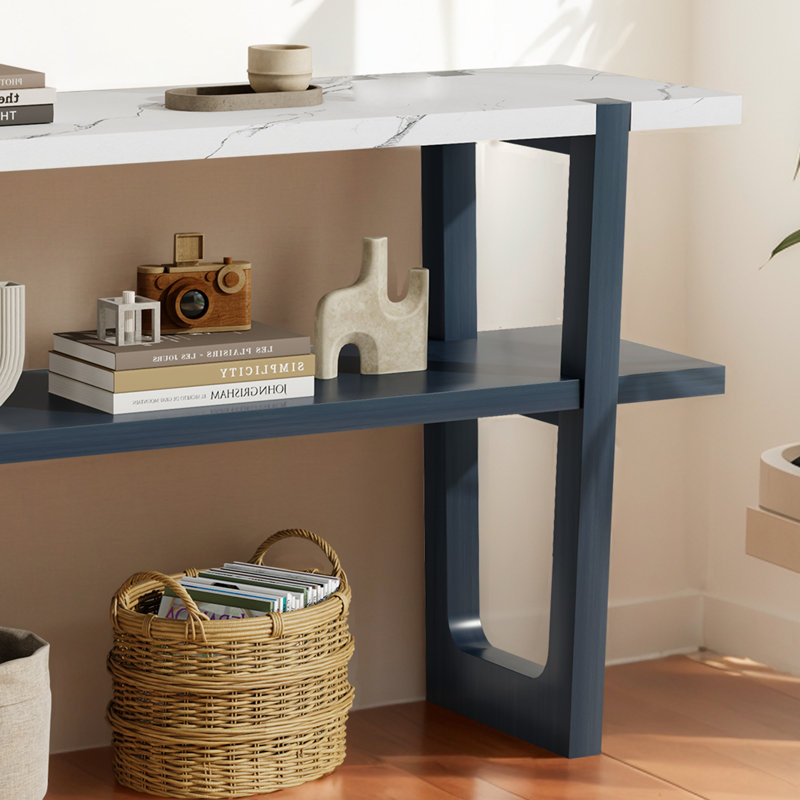 Retro Entryway Table with Open Shelf for Entryway, Navy