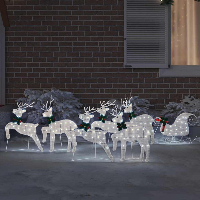vidaXL LED Reindeers Fabric, Silver