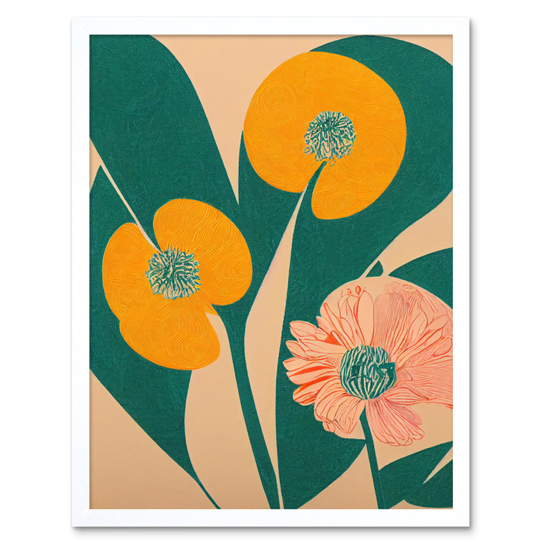 California Poppy Flower Blooms Leaves - Print