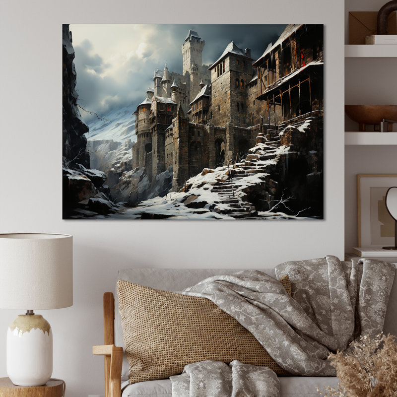 Mediaval château en hiver charme IV - Châteaux, art mural, Toile tendue, H 34 po x l 44 po x P 1,5 po