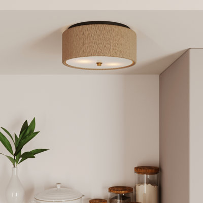 Flush Mount Ceiling Light With Seagrass Shade