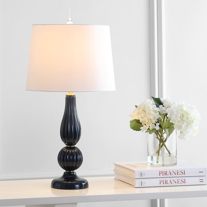 Marlee 28" Glass/Metal LED Table Lamp, Navy