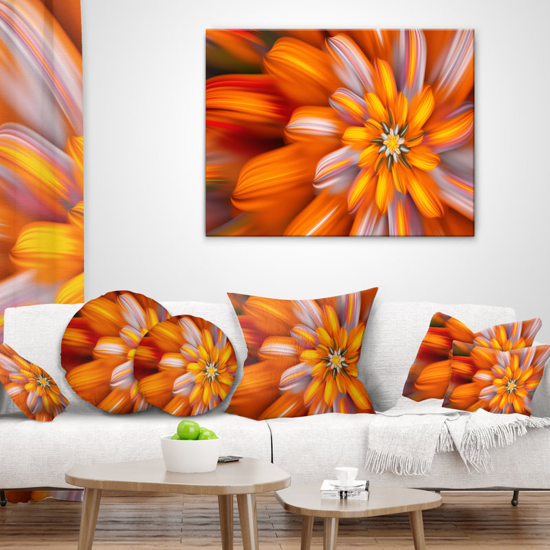 Massive Fractal Flower - Floral Printed Pillow, 16" x 16", Throw Pillow, Orange