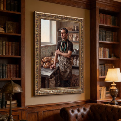 Baker in Apron with Brown Bread Loaves Canvas Wall Art