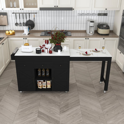 74.8" Kitchen Island With Extendable Dining Table