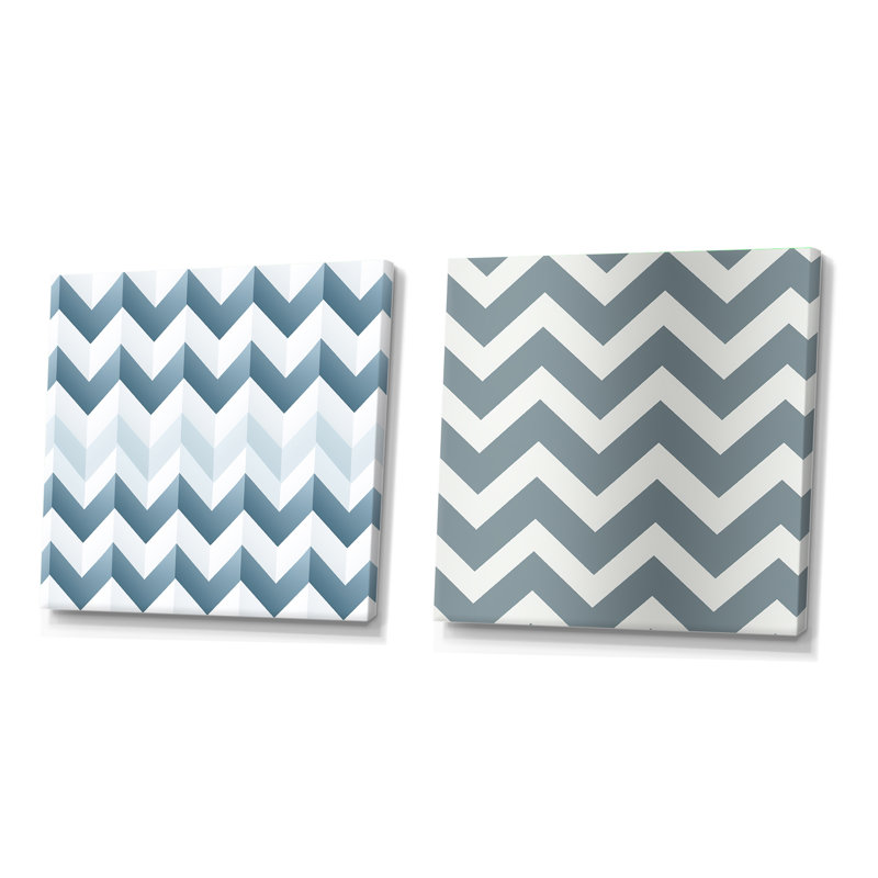 Chevron contemporain blanc et gris - formes abstraites carrées, ensemble de 2 collages carrés, H 16 po x l 33 po