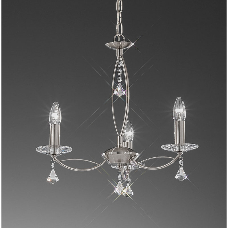 3 - Light Candle Style Chandelier, Satin Nickel