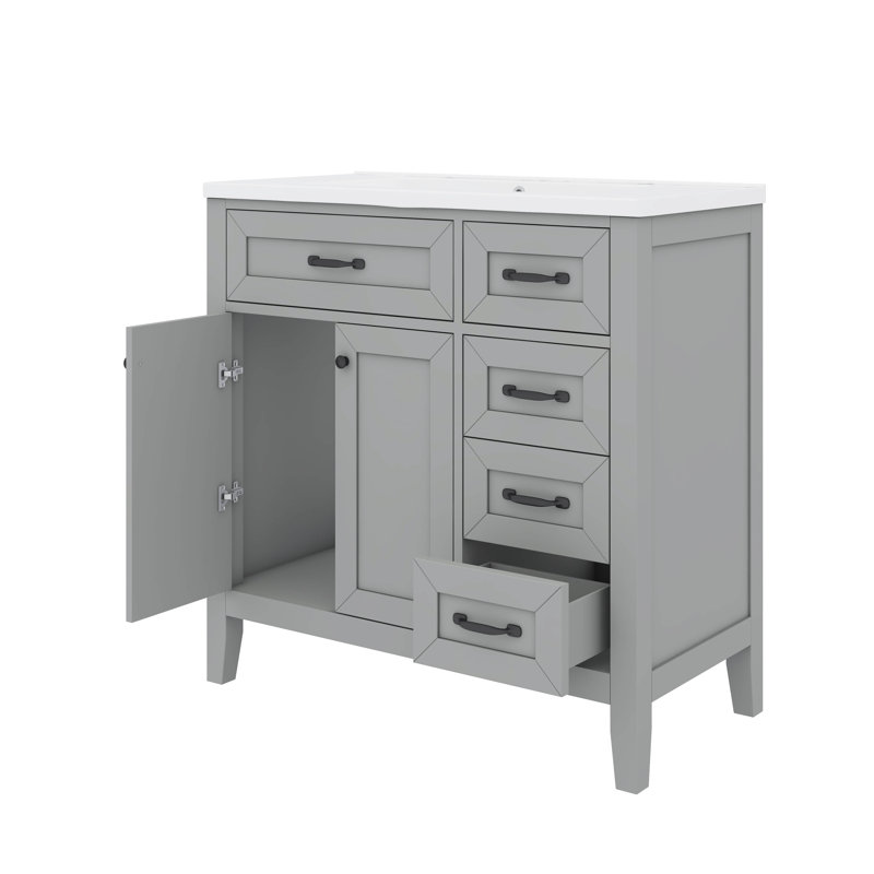 Ensemble de meuble-lavabo élégant 36 po avec tiroirs et armoire de rangement, Gris / Noir