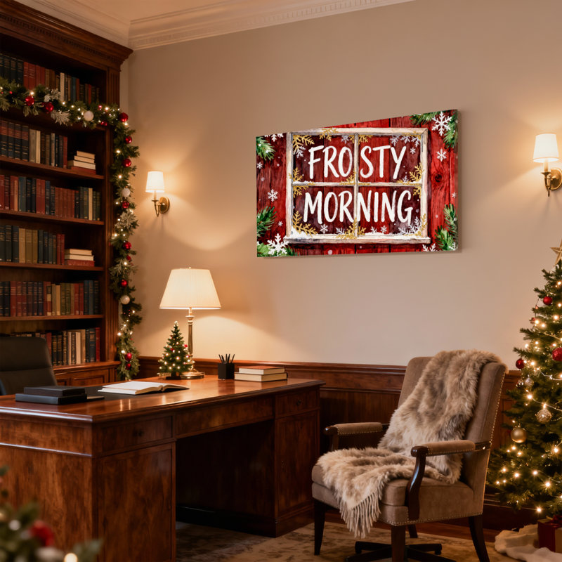 «Christmas Frosty Morning Window Winter Scene», ensemble de 3 impressions d'art sur toile, H 16 po x l 24 po