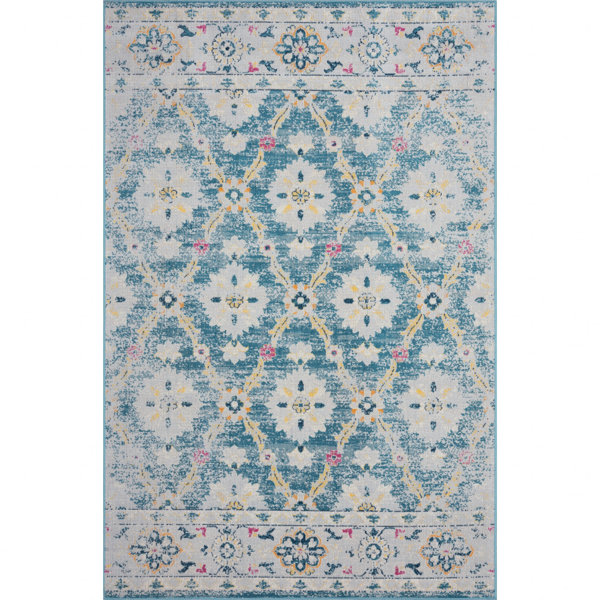 Bungalow Rose Machine Woven Light Gray/Turkish Blue/Yellow/Pink Indoor ...