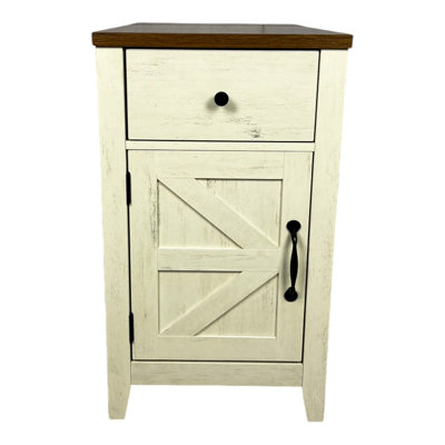 Table de bout Farmhouse avec station de charge, table de chevet avec porte de grange et tiroir, rangement pour le salon de la chambre à coucher, table de chevet, table de chevet