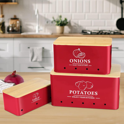Ensemble de 3 bacs de rangement pour légumes de cuisine, ensemble de rangement pour pommes de terre à oignon et oignon en métal, contenants à légumes avec trous d'aération et