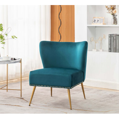 Printed Cloth Armless Slipper Chair with Metal Legs for Small Spaces