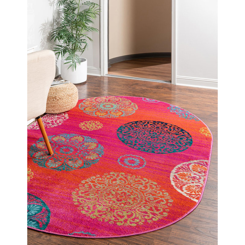 Akridge Floral Indoor Rug, Oval 5'3" x 8'