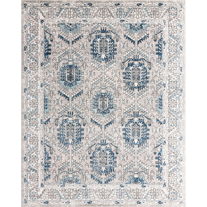 Tapis gris / ivoire / bleu Weingartner, Rectangle 5 pi 3 po x 8 pi