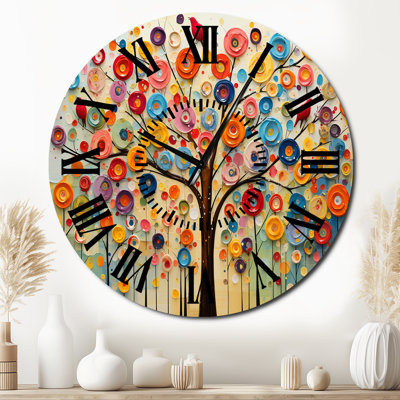 Horloge murale colorée à 3 arbres à motif abstrait africain