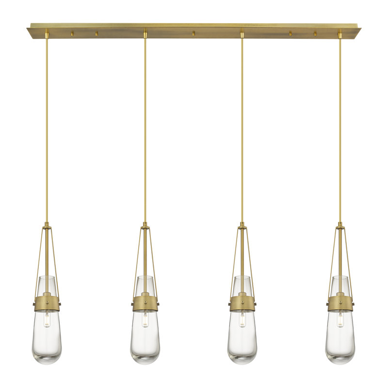 Luminaire suspendu grappe 4 lumières Spradley, Laiton brossé, Transparent