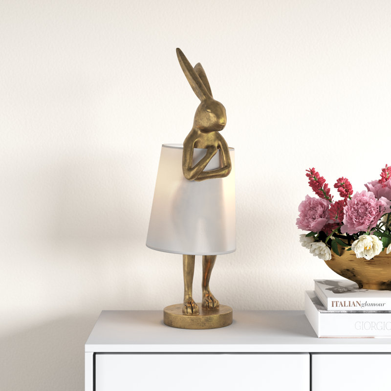 Chester 27" Resin Rabbit Lamp with Linen Shade, Gold