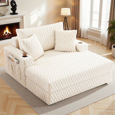 Morayah 58 Comfy Cloud Fur Upholstered Sleeper Sofa Chaise Lounge Chair