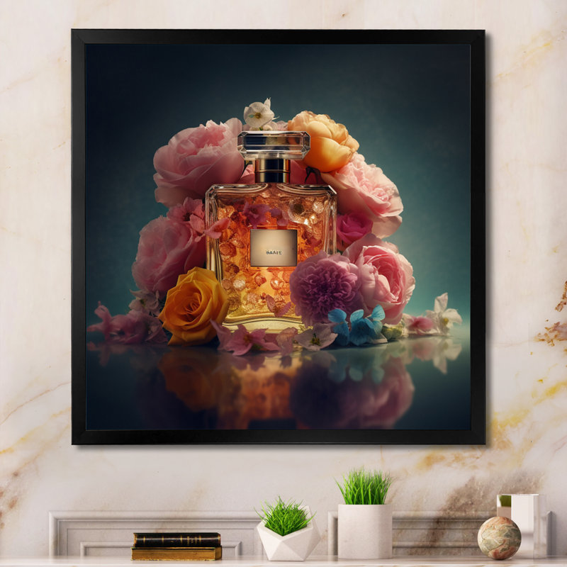"Pink Perfume Sc parfum Elegance I", reproduction sur toile, Cadre photo noir, H 36 po x l 36 po x P 1,5 po