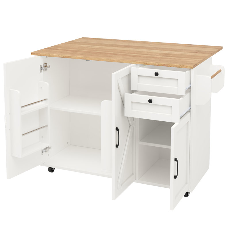 Kitchen Island With 3 Doors And 2 Drawers, White